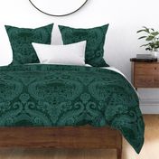 Frogs and Mushrooms Damask- Magic Forest- Ferns- Snails- Toads- Cottagecore- Arts and Crafts- Victorian- Hollywood Regency- Pine Green and Mint Green- DarkTeal Green- Large