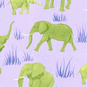 Elephant Safari African Animal Print Green On Periwinkle