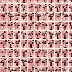 Block print stamp flamingo pink little bird birds
