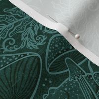Frogs and Mushrooms Damask- Magic Forest- Ferns- Snails- Toads- Cottagecore- Arts and Crafts- Victorian- Hollywood Regency- Pine Green and Mint Green- DarkTeal Green- Small