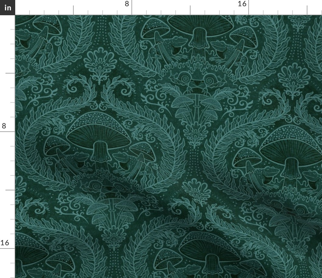 Frogs and Mushrooms Damask- Magic Forest- Ferns- Snails- Toads- Cottagecore- Arts and Crafts- Victorian- Hollywood Regency- Pine Green and Mint Green- DarkTeal Green- Small