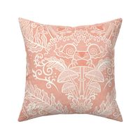 Frogs and Mushrooms Damask- Magic Forest- Ferns- Snails- Toads- Cottagecore- Arts and Crafts- Victorian- Hollywood Regency- Fairytale- Flamingo Pink- Light Coral- Soft Orange- Blush- Large