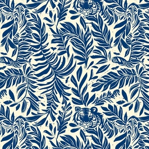 Block print plants in blue and hidden tiger jungle print 