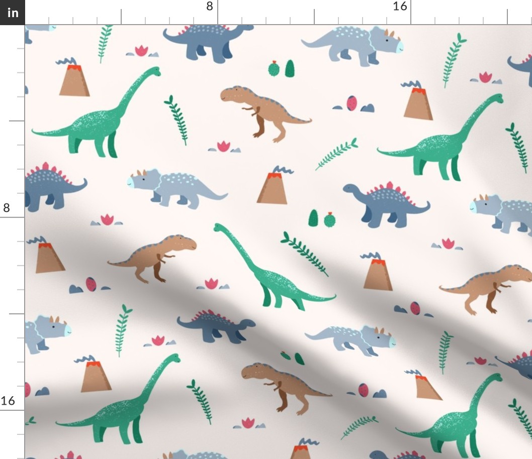 Neutral Dinosaur Jungle in Green, Blue, Brown and Ivory