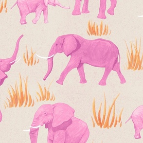 Elephant Safari African Animal Print Pink On Beige
