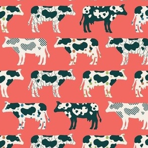 Cute Cows on Red - small