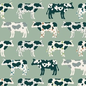 Cute Cows on Gray Green - small