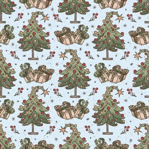 Christmas in the Whimsical Forest - Natural Christmas Collection - Ice Blue BG