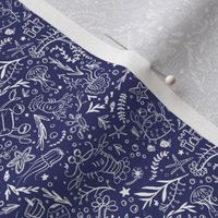 Cute Nautical Sea Creatures - navy and white (Small)