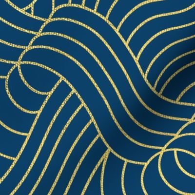 Ocean Swell Linework - Gold on Navy - Large Scale 