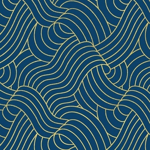 Ocean Swell Linework - Gold on Navy - Large Scale 