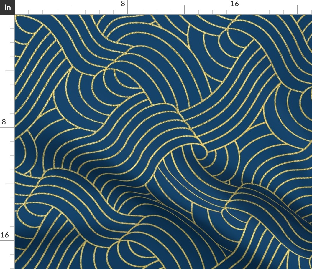 Ocean Swell Linework - Gold on Navy - Large Scale 
