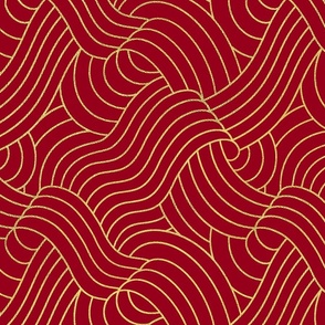 Ocean Swell Linework - Gold on Red - Large Scale 