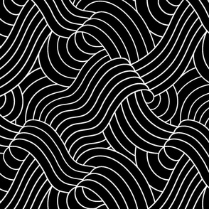 Ocean Swell Linework - White on Black - Large Scale 