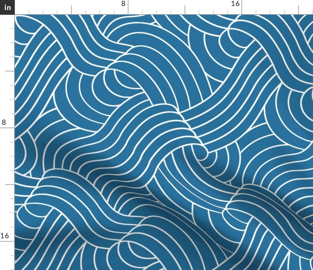 Ocean Swell Linework - White on Blue - Large Scale 