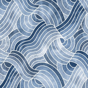 Stone Textured Linework Swells - Navy Grey Hues - Large Scale 