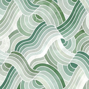 Stone Textured Linework Swells - Green Hues - Large Scale 