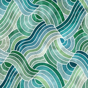 Stone Textured Linework Swells - Vibrant Ocean Hues - Large Scale 