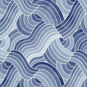 Watercolor Textured Linework Swells - Grey Navy - Large Scale 