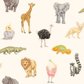 Watercolor Zoo Animals  by JuniBerry Art Co-Lauren Nerio Heet