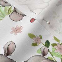 Pink Floral Safari Animals Hippo and Baby Girl Nursery Butterfly Ladybugs Greenery 