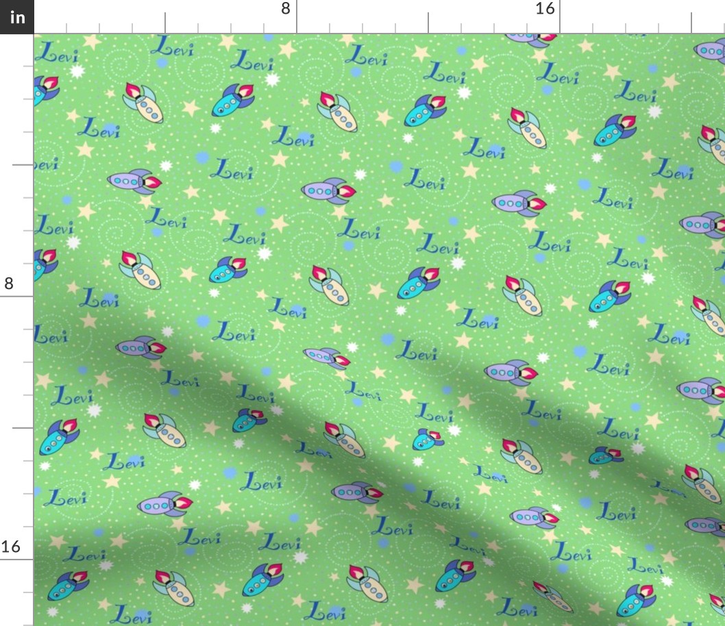 Levi name fabric on green
