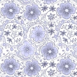 Blue and White Folk Floral Pattern - Flower Print