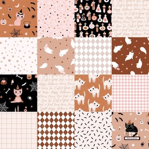 Boho Halloween in earth tone browns, pink and black| cheater quilt 6 inches squares