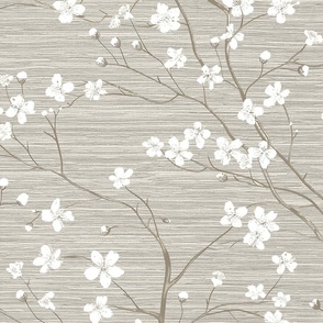 Dogwood Tree Blossoms - Agreeable Gray Grasscloth Wallpaper 