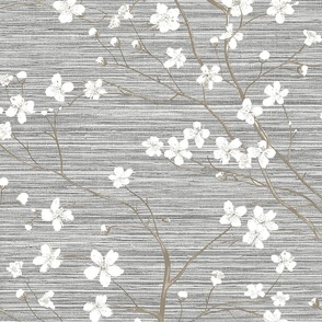 Dogwood Tree Blossoms -   Lt. Gray  Grasscloth Wallpaper 