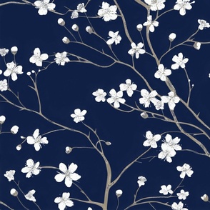 Dogwood Tree Blossoms  -  Navy Blue Wallpaper