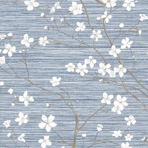 Dogwood Tree Blossoms -   Azure Blue Grasscloth Wallpaper 