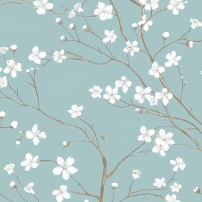 Dogwood Tree Blossoms  - French Blue Wallpaper