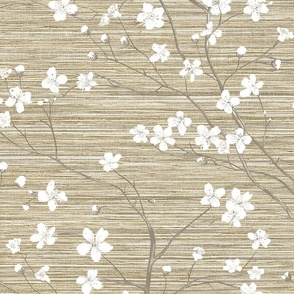 Dogwood Tree Blossoms -   Lt.Maple Grasscloth Wallpaper 