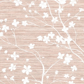 Dogwood Tree Blossoms - White on Ballet Slipper Grasscloth Wallpaper 