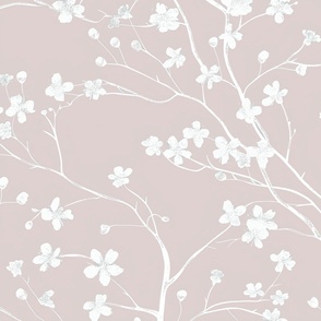 Dogwood Tree Blossoms  -    White on Blush Pink Wallpaper
