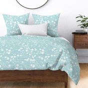 Dogwood Tree Blossoms - White on Caribbean Blue Grasscloth Wallpaper 