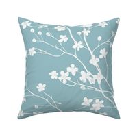 Dogwood Tree Blossoms  -  White on  French  Blue Wallpaper 