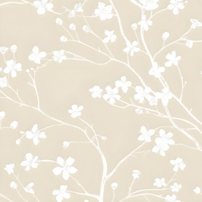 Dogwood Tree Blossoms  -   White on Tan Wallpaper 