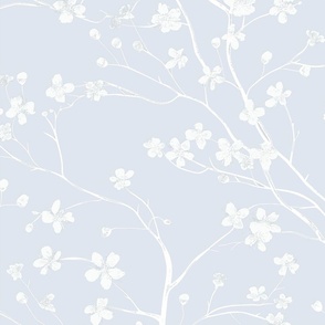 Dogwood Tree Blossoms  -   White on  Pale Blue Wallpaper 