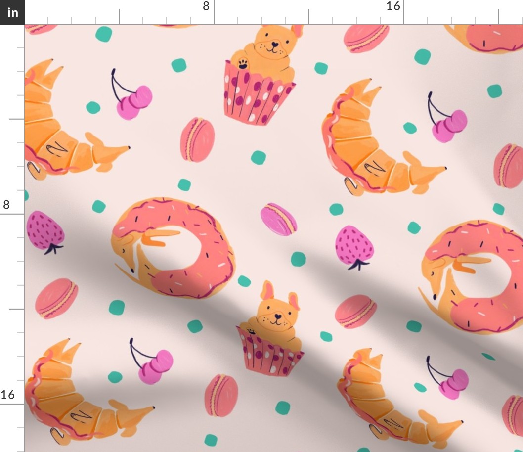 Wallpaper scale dessert dogs - cupcake french bulldog, croissant dachshund, donut dachsie 