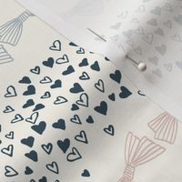 Bows and Hearts Stripe in Navy Blue, Baby Blue and Blush Pink on Ivory