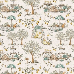 Lemonade Garden Party Toile (Blue) (Small Scale)(5.25/6")