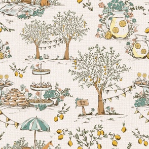 Lemonade Garden Party Toile (Blue)(Jumbo/Oversized)(24")