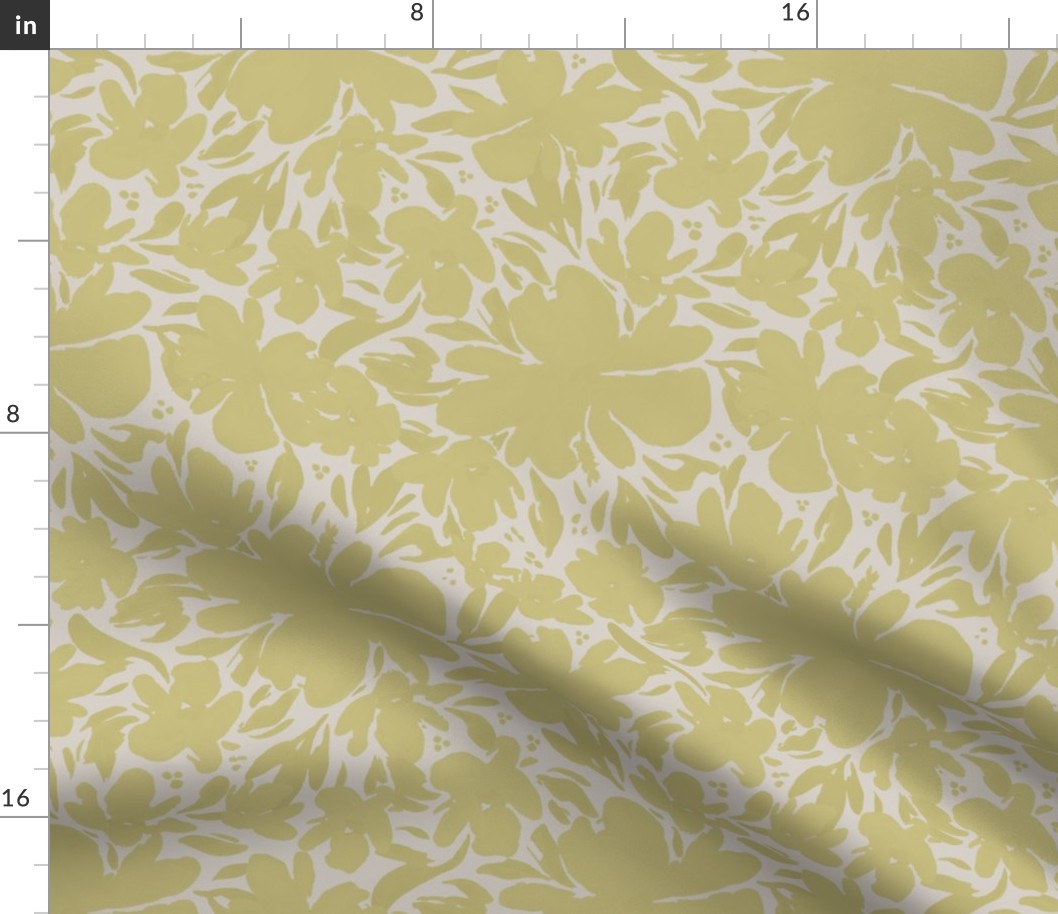 Large - Patricia Tropical Silhouette Florals - Mustard Yellow_ Grey