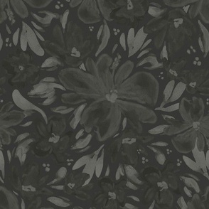 Large - Patricia Tropical Silhouette Florals - Charcoal Black
