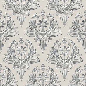 small scale // classic botanical line art - inky blue_ subtle grey 02