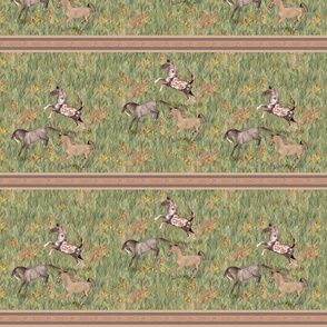 Wild Horses Prancing in Wildflower Stripe