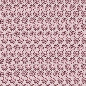 Abstract Textured Flowers Geometrically Placed Burgundy on Pink