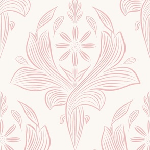 JUMBO classic botanical line art - all white_ true pink 02